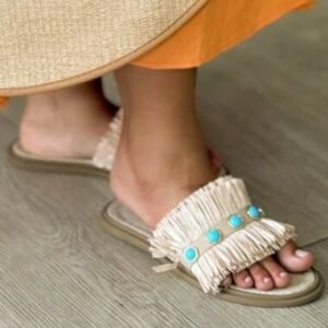 Rasteira De Palha Com Franja